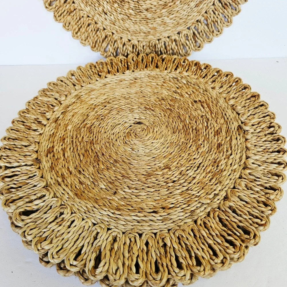 Kirkland's Home Round Jute Placemats Set of 4 Braided Woven Boho Table Chargers